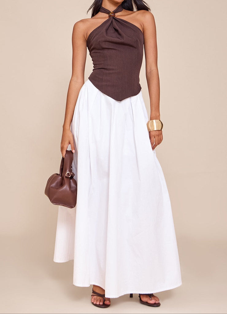 Dark Chocolate Woven Halterneck Top.