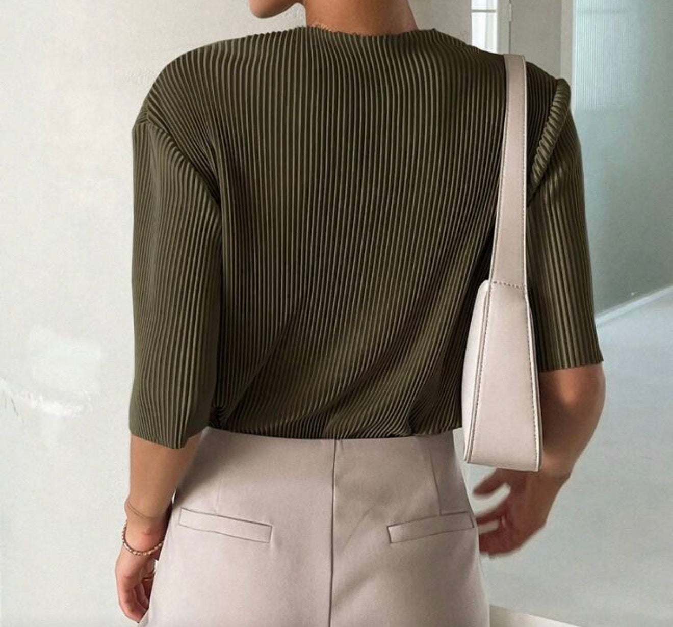 Olive Pleated Top.