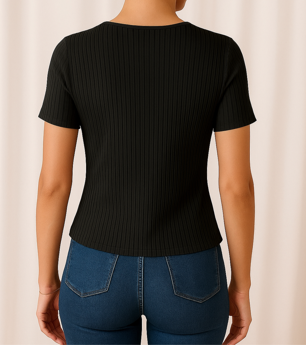 Black Ribbed Top.