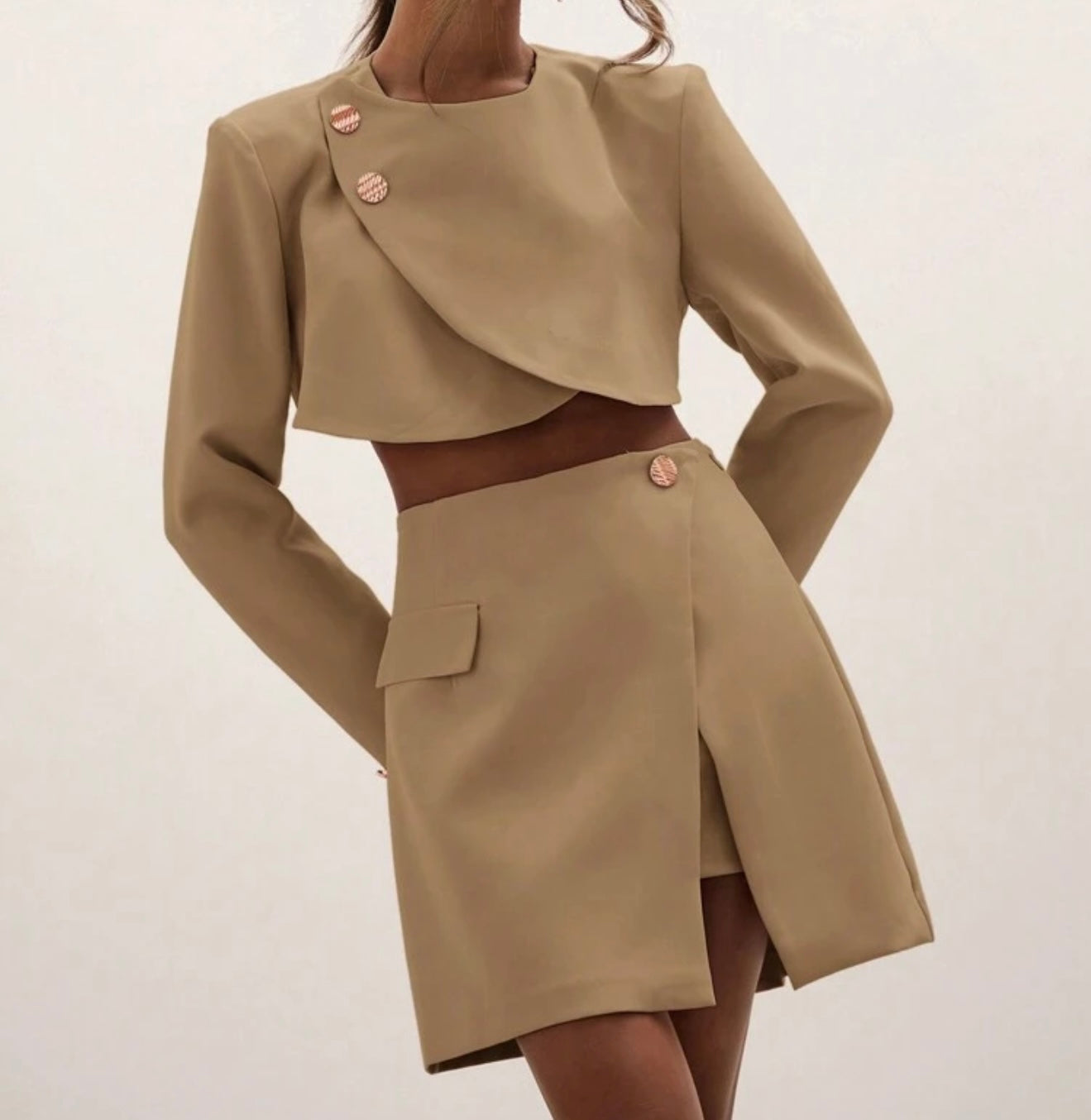 Brown Structured Two-Piece Set.