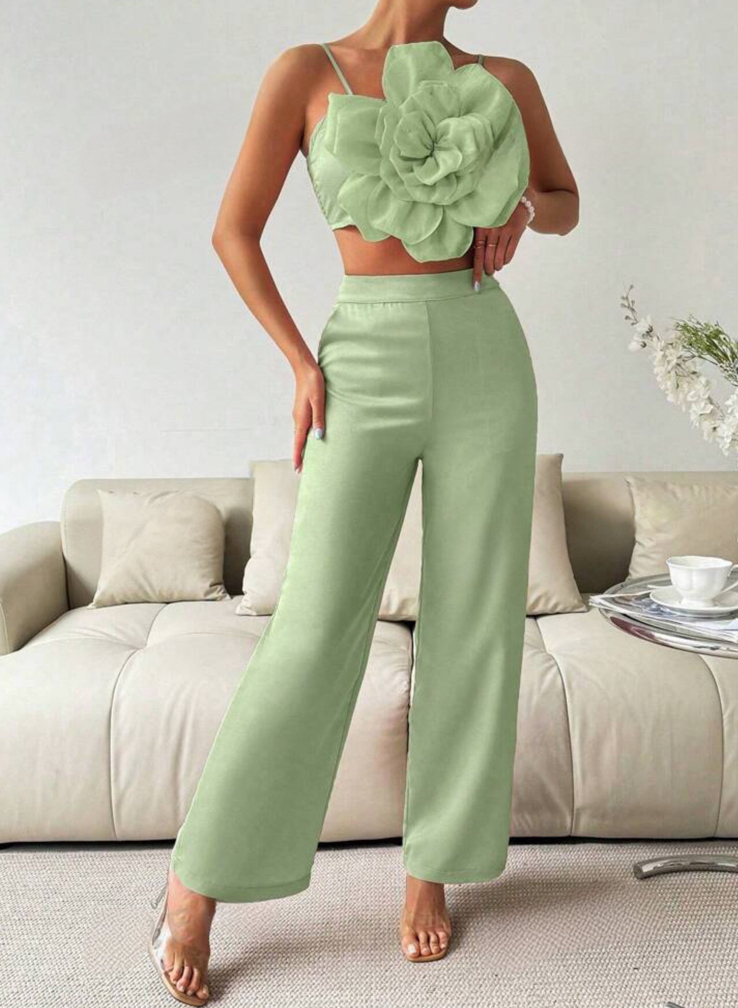 Green two-piece Set.