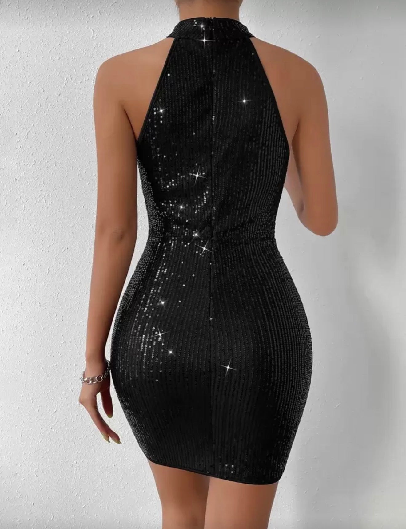 Black Halter Mini Dress.