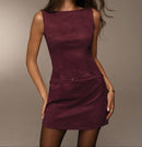 Burgundy Sleeveless Mini Dress.