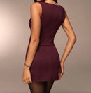 Burgundy Sleeveless Mini Dress.