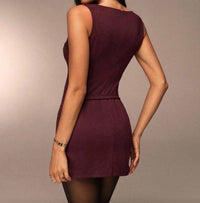 Burgundy Sleeveless Mini Dress.
