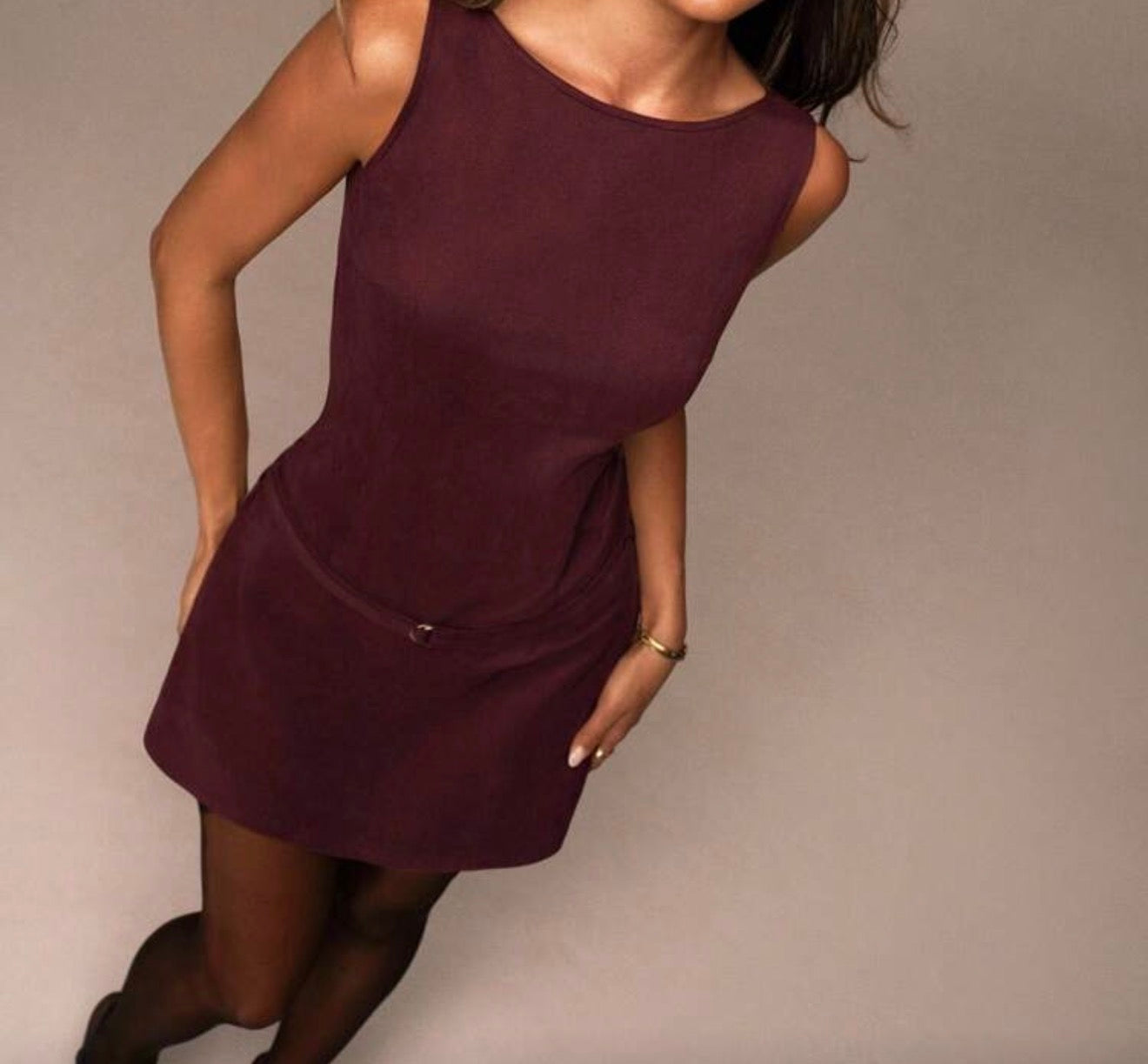Burgundy Sleeveless Mini Dress.