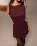 Burgundy Sleeveless Mini Dress.