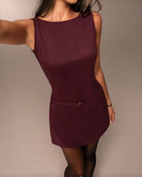Burgundy Sleeveless Mini Dress.