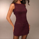 Burgundy Sleeveless Mini Dress.