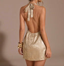 Metallic Gold Deep-Front Dress.