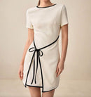 White Tie-Front Trim Dress.