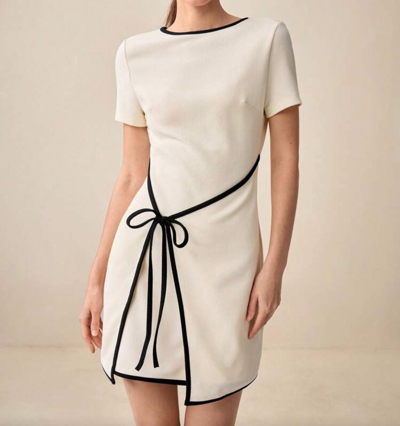 White Tie-Front Trim Dress.