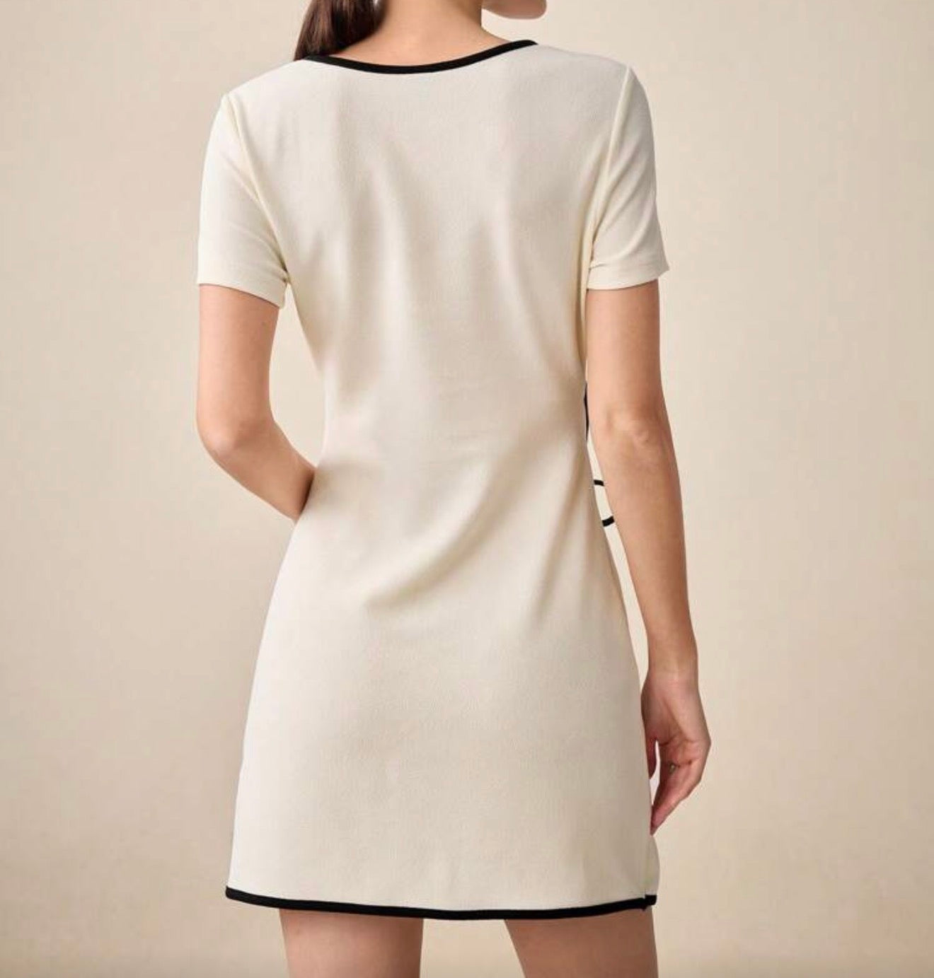 White Tie-Front Trim Dress.