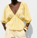 Puff-Sleeve Deep V Top.