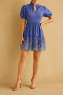 Blue Puff-Sleeve Mini Dress.