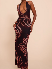 Midnight Flame Halter Gown.