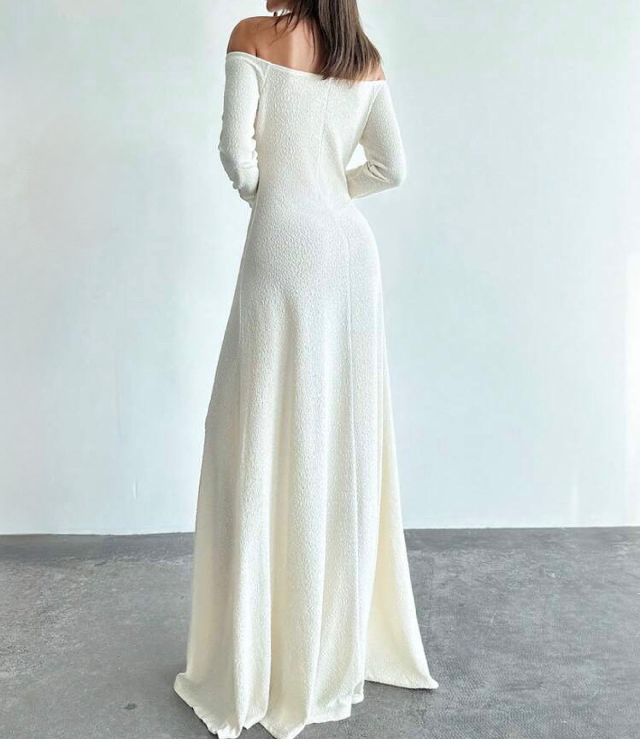 Off-Shoulder White Maxi Dress.