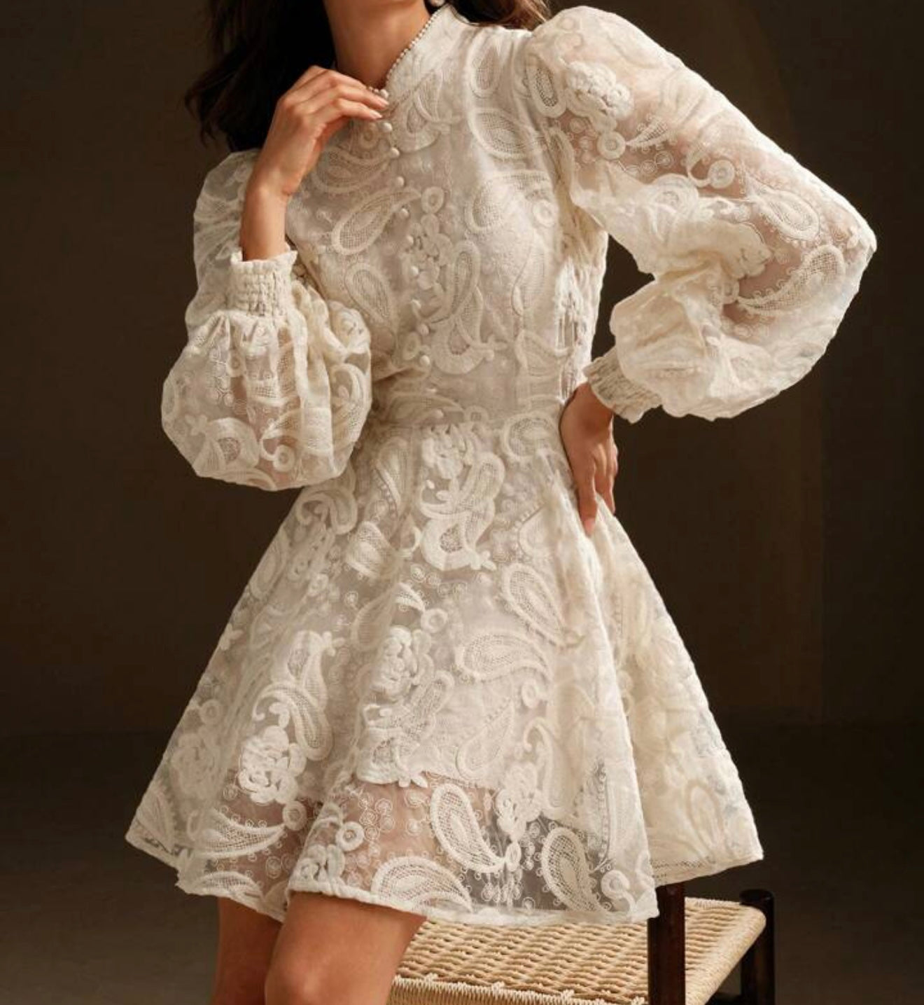 Ivory Lace Mini Dress.