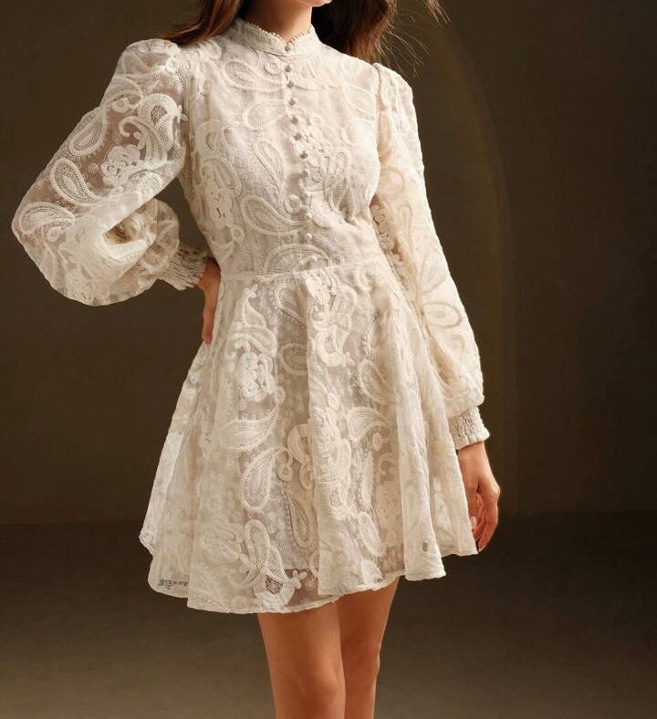 Ivory Lace Mini Dress.