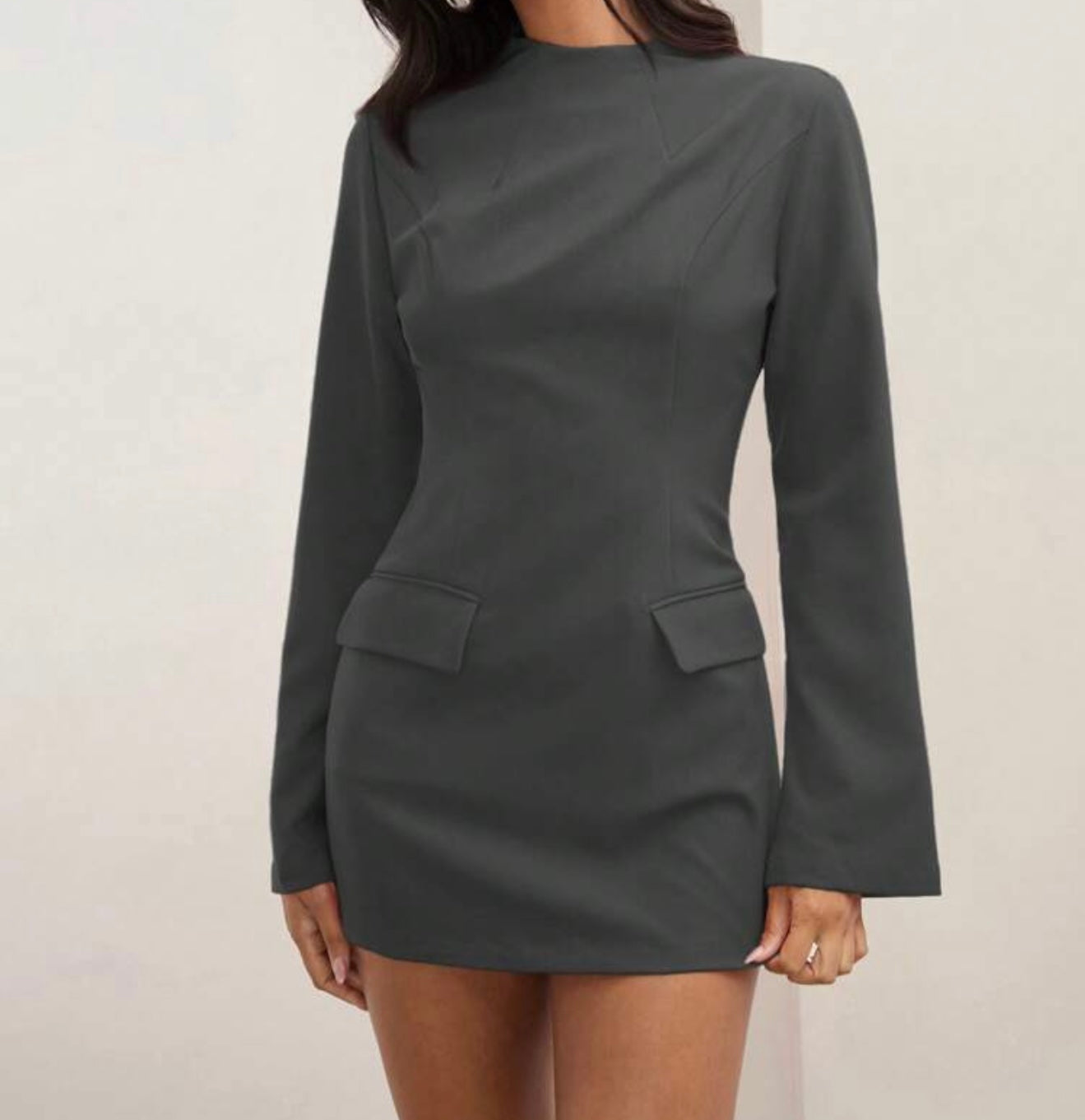 Gray Structured Mini Dress.