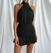 Black Halter Neck Mini Dress.