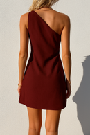 One Shoulder Burgundy Dress.