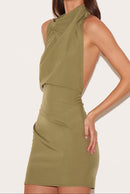 Olive Draped Mini Dress.