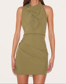Olive Draped Mini Dress.