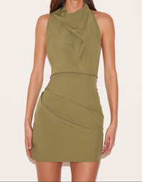 Olive Draped Mini Dress.