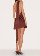 Chocolate Satin Halter Dress.