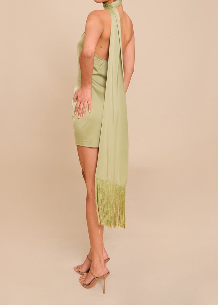 Green Halter Mini Dress.