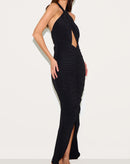 Black Halter Wrap Dress.
