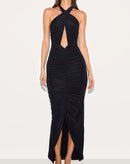 Black Halter Wrap Dress.