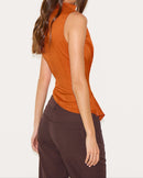Orange Woven Ruched Asymmetric Long Top