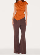 Orange Woven Ruched Asymmetric Long Top