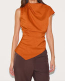 Orange Woven Ruched Asymmetric Long Top