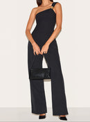 Black Asymmetric One Shoulder Long Top.