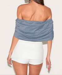 Grey Striped Twist Detail Dardot Top.