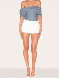 Grey Striped Twist Detail Dardot Top.