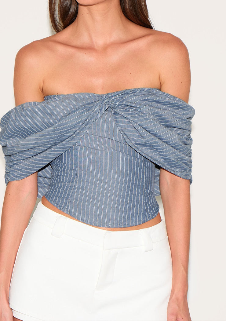 Grey Striped Twist Detail Dardot Top.