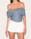 Grey Striped Twist Detail Dardot Top.