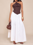 Dark Chocolate Woven Halterneck Top.