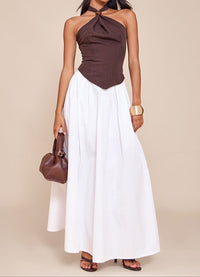 Dark Chocolate Woven Halterneck Top.