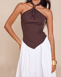 Dark Chocolate Woven Halterneck Top.