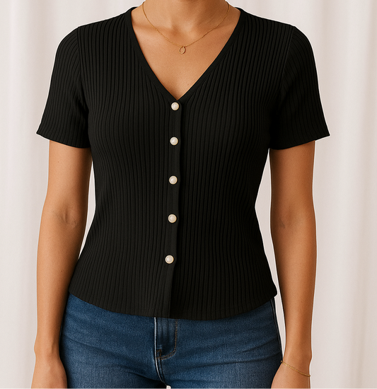 Black Ribbed Top.