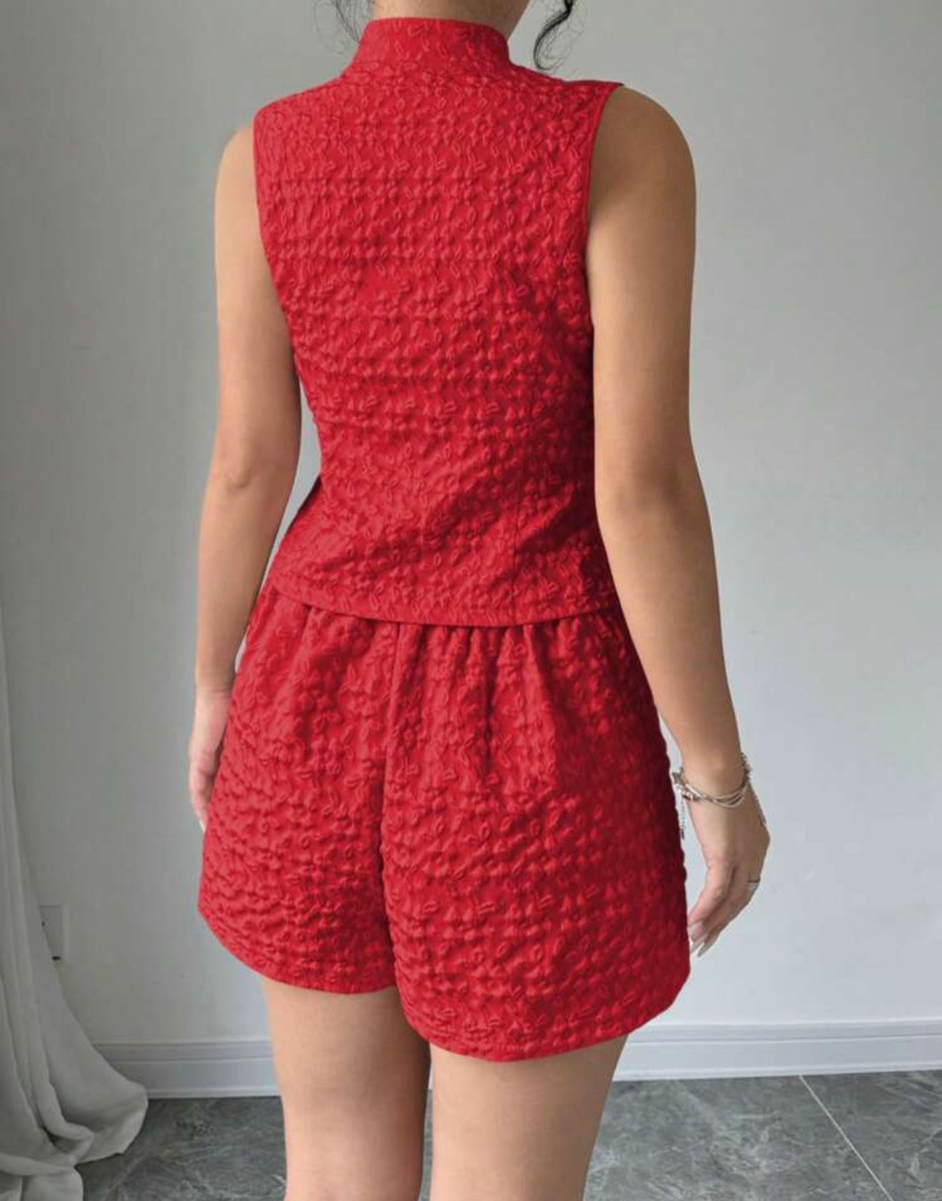 Textured Vest & Shorts Set.