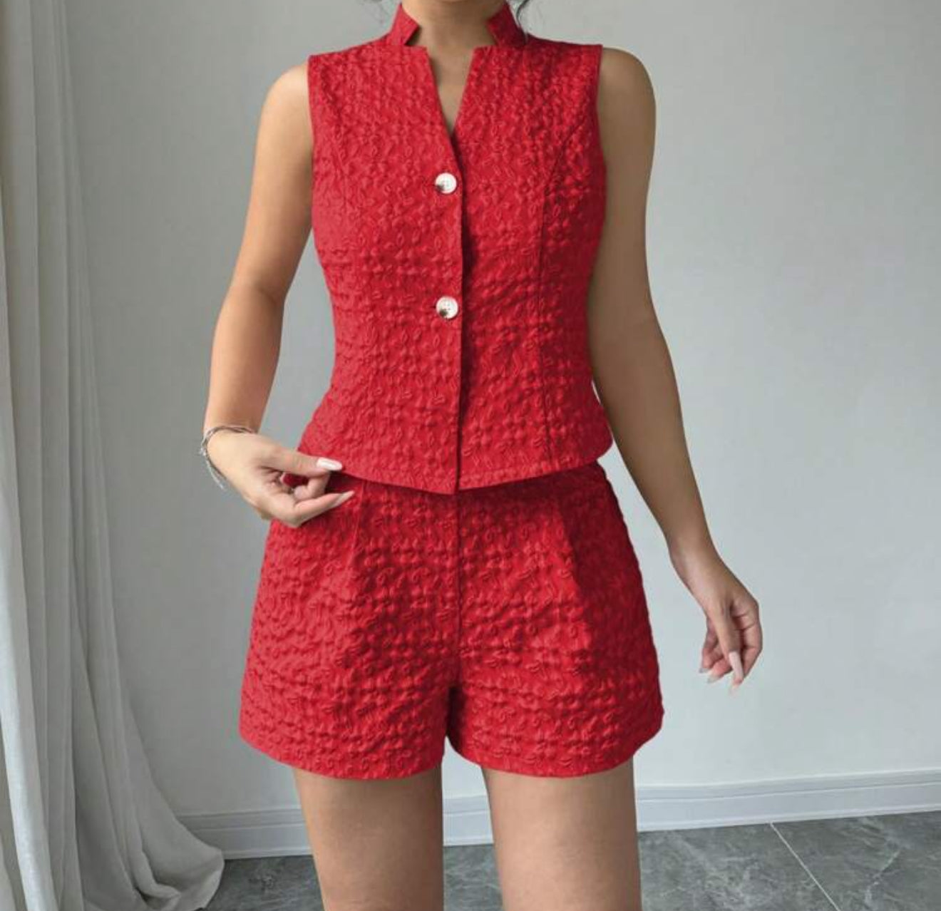 Textured Vest & Shorts Set.