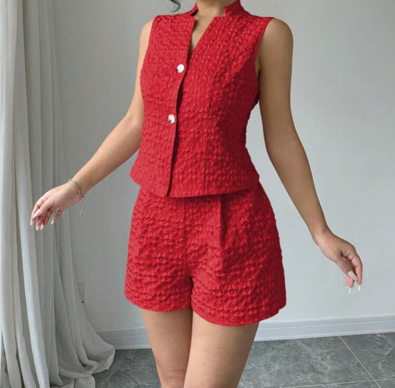 Textured Vest & Shorts Set.