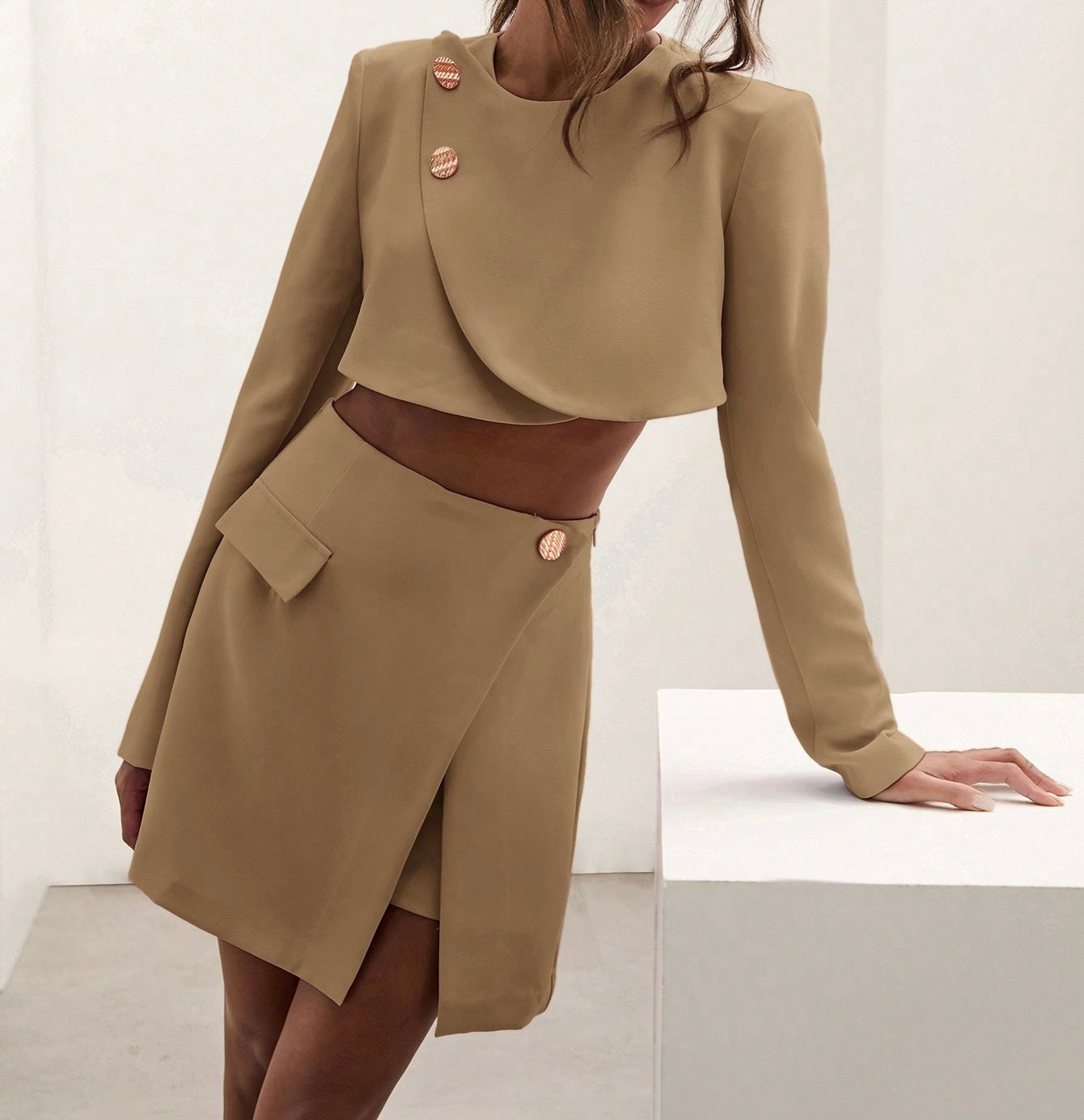 Brown Structured Two-Piece Set.