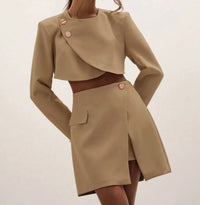 Brown Structured Two-Piece Set.